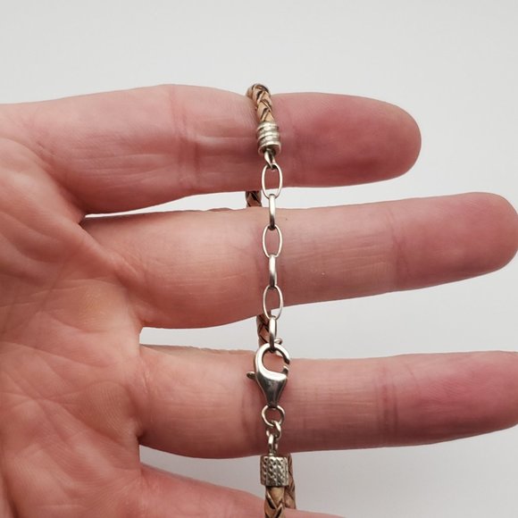 7 Inch 925 Sterling Silver & Leather Cool Unisex Bracelet - Picture 3 of 7